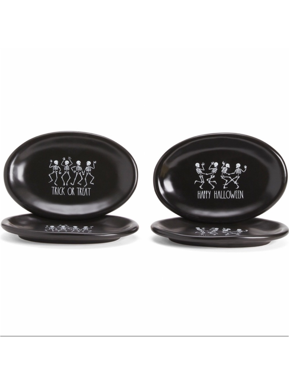 RAE DUNN Ceramic Skeleton Appetizer Plate Set of 4 NWT